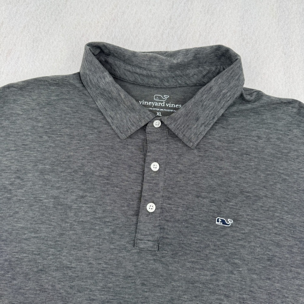 Vineyard Vines Mens XL Gray Micro Striped Short Sleeve Cotton Blend Polo Shirt